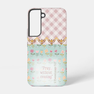 Mädchenhaftes Rosa Kariertes Pastell Blumengold Ta Samsung Galaxy Hülle