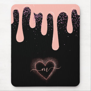 Mädchenhaftes Rosa Lack-Tropf Glitter-Monogramm  Mousepad