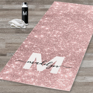 Mädchenhaftes Rosa Rosen-Gold Glitter Name Monogra Yogamatte