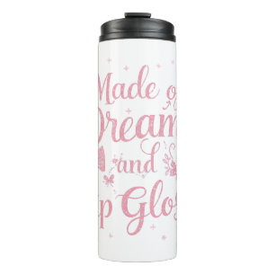 Mädchenhaftes rosa Schleife "Träume und Lipgloss" Thermosbecher
