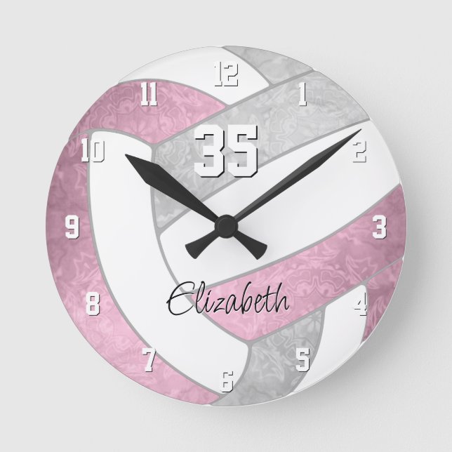 mädchenhaftes rosa Volleyballsportzentrum Runde Wanduhr (Vorderseite)