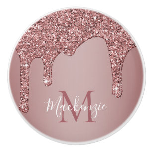 Mädchenhaftes Roségold Glitter Monogramm mit Tropf Keramikknauf