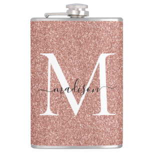 Mädchenhaftes Roségold-Glitter-Sparkle-Stil-Monogr Flachmann