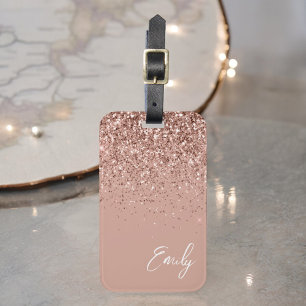 Mädchenhaftes Roségold - Rosa Glitter Monogramm Gepäckanhänger