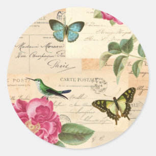 Mädchenhaftes Vintage-Sticker mit Rosen und Schmet Runder Aufkleber