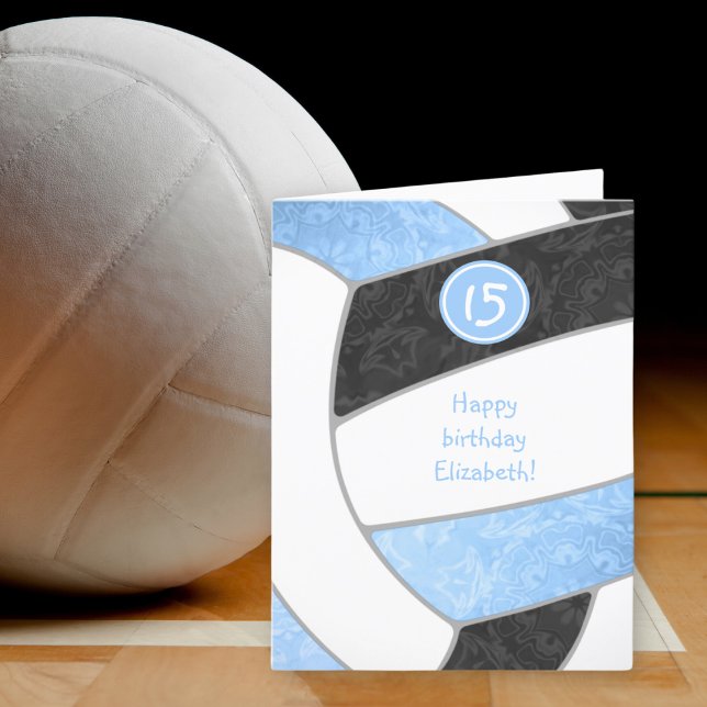 mädchenhellblau schwarzer Volleyball Geburtstag Karte (Von Creator hochgeladen)