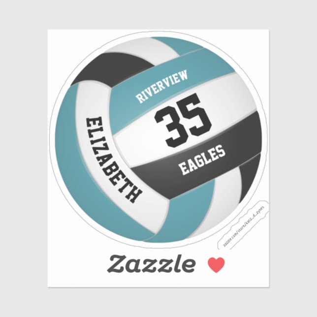 Mädchenjunge, aquamarine, Schwarz-weiße Volleyball Aufkleber (Blatt)