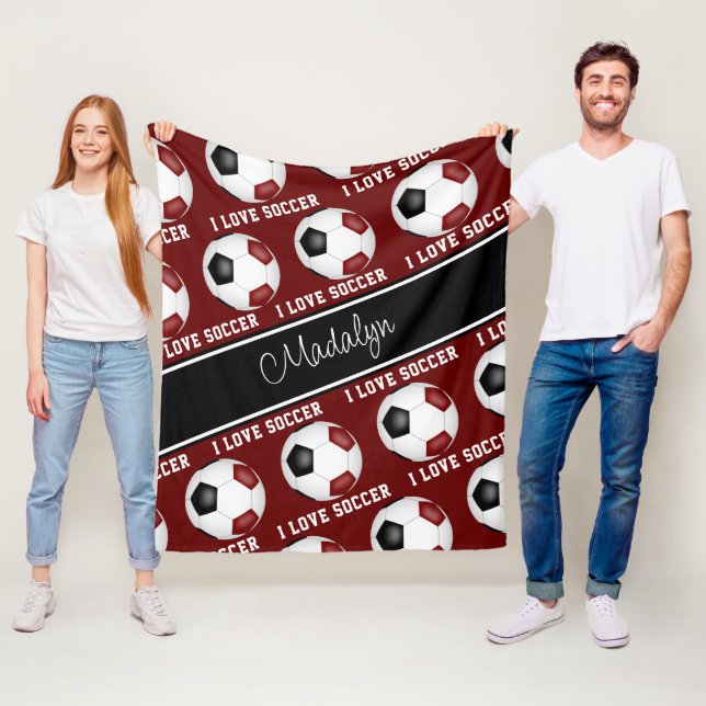 Mädchenjunge schwarze Fußballbälle Textmuster Fleecedecke (Beispiel)