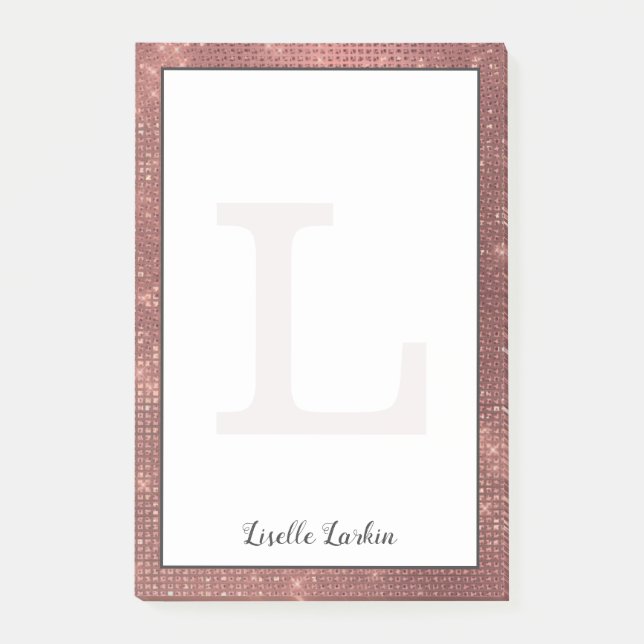 Mädchenkupfer Diamond Glitzer Glam Monogramm Name Post-it Klebezettel (Vorderseite)