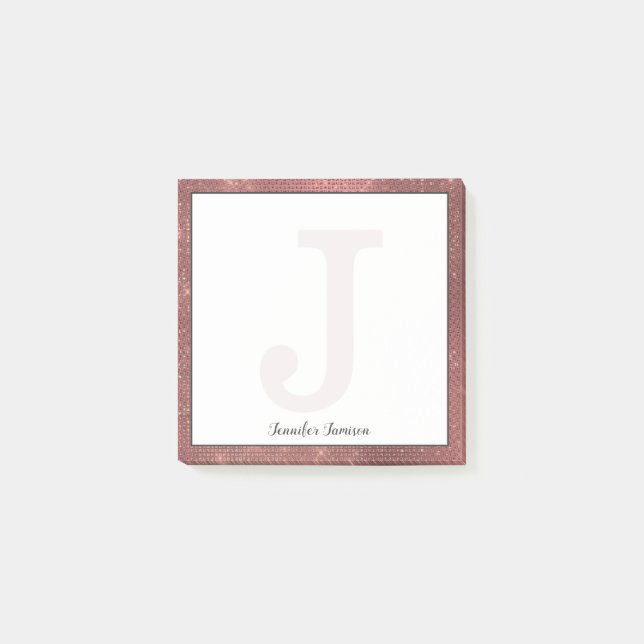 Mädchenkupfer Diamond Glitzer Kleine Monogramm-Bez Post-it Klebezettel (Vorderseite)