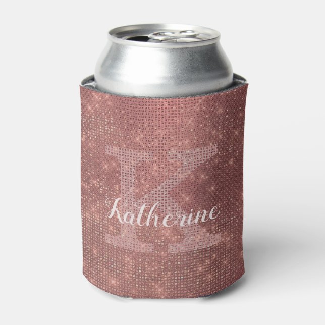 Mädchenkupferin Diamantsparkle Chic Monogram Name Dosenkühler (Kanne Vorderseite)