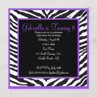 Mädchenlila Zebra-Druck-Geburtstags-Einladung Einladung