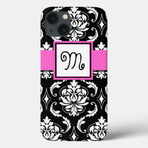 MÄDCHENMONOGRAM, PINK, SCHWARZES DAMASKPATTER TITLE_SEO2