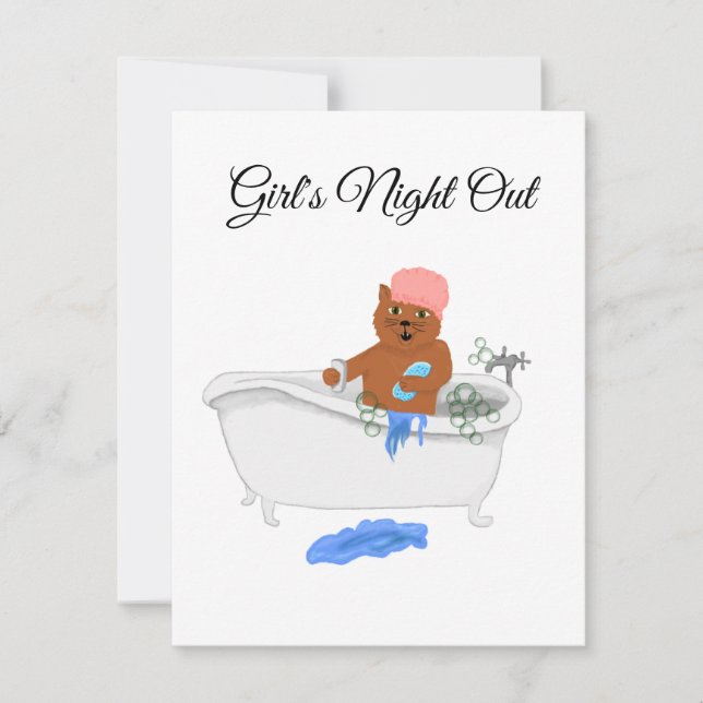 Mädchennacht draußen, Katze in der Badewanne Einladung (Vorderseite)