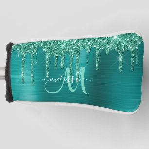 Mädchenname Aquamarin gebürstetes Metall - Glitz Golf Headcover