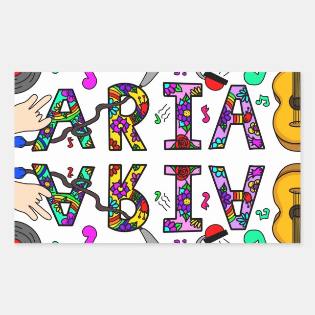 Mädchenname Aria, Blume und Musik Rechteckiger Aufkleber (Vorderseite)