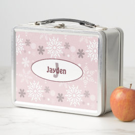 Mädchenname & Erstgeburt Winterschneeflocken Rosa Metall Brotdose