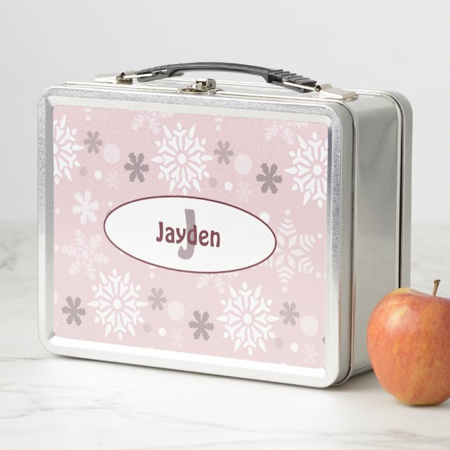 Mädchenname & Erstgeburt Winterschneeflocken Rosa Metall Brotdose (Beispiel)