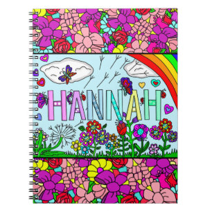 Mädchenname Hannah Hand gezeichnete Whimsikale Blu Notizblock