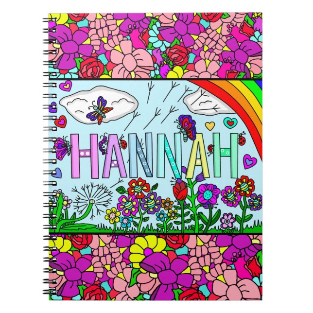 Mädchenname Hannah Hand gezeichnete Whimsikale Blu Notizblock (Vorderseite)