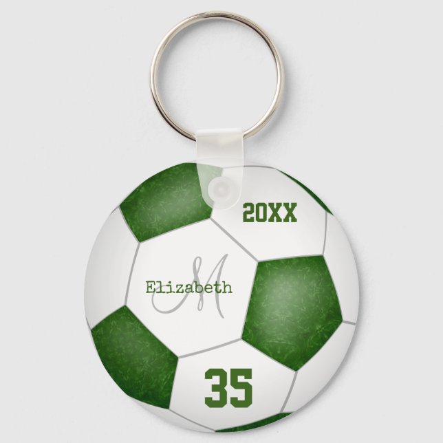 Mädchenname Jersey Nummer grüner weißer Fußballbal Schlüsselanhänger (Vorderseite)