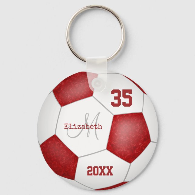 Mädchenname Jersey Nummer Rot-Weiß-Fußball Schlüsselanhänger (Vorderseite)