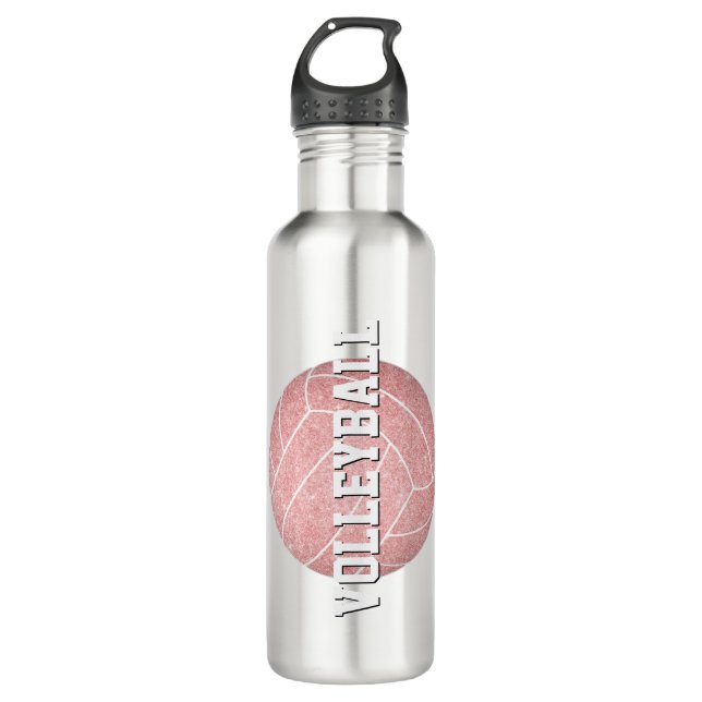 Mädchenname Jersey Nummer Zoll rosa Volleyball Edelstahlflasche (Vorderseite)