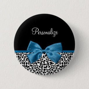Mädchenname Leopard Print Hübsch Cobalt Blue Ribbo Button