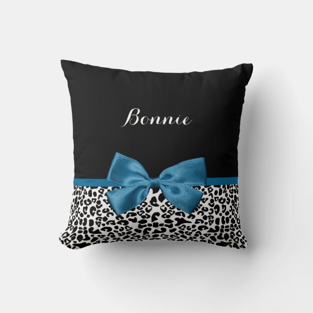 Mädchenname Leopard Print Hübsch Cobalt Blue Ribbo Kissen (Vorderseite)