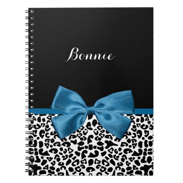 Mädchenname Leopard Print Hübsch Cobalt Blue Ribbo Notizblock (Vorderseite)
