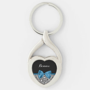 Mädchenname Leopard Print Hübsch Cobalt Blue Ribbo Schlüsselanhänger