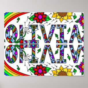 Mädchenname Olivia Colorful Whimsical Wild Blume Poster