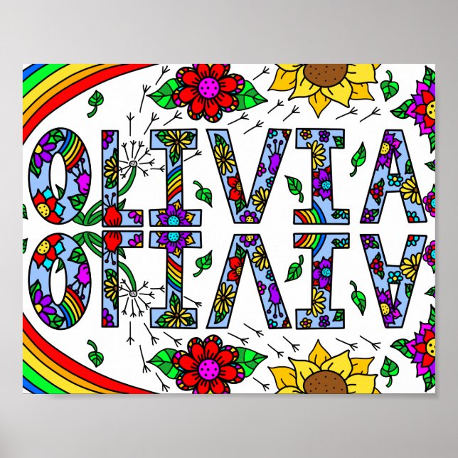 Mädchenname Olivia Colorful Whimsical Wild Blume Poster (Vorne)