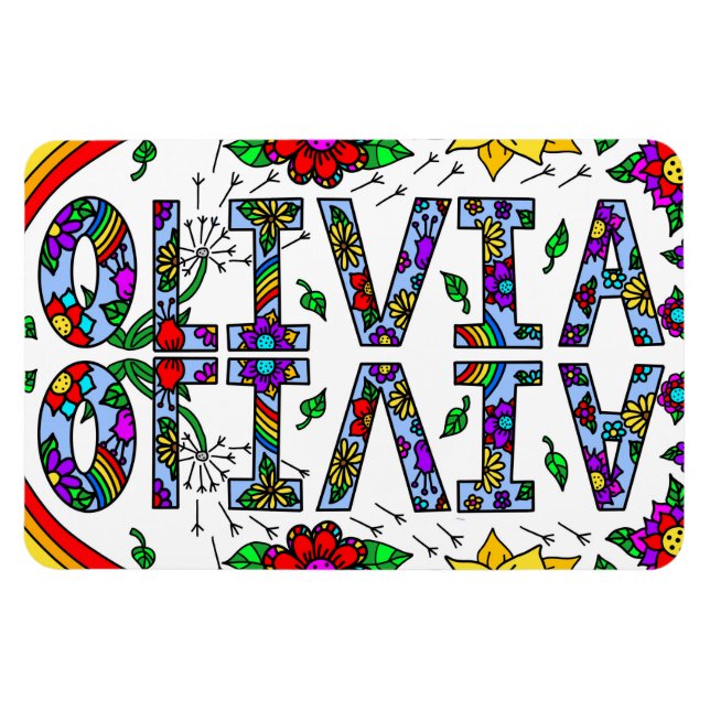 Mädchenname Olivia, Whimsical Colorful Wild Blume Magnet (Horizontal)