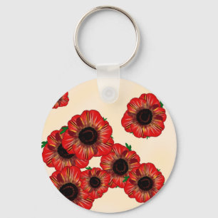 Mädchenname Poppy, rotes Mohnmuster Art by Leah G Schlüsselanhänger