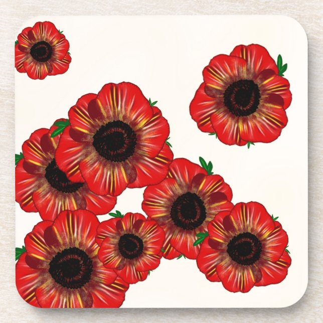 Mädchenname Poppy, rotes Mohnmuster Art by Leah G Untersetzer (Vorderseite)