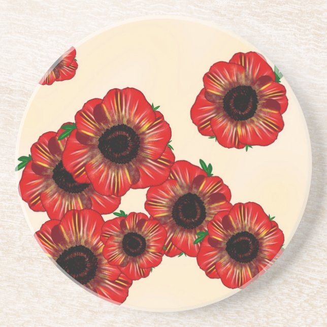 Mädchenname Poppy, rotes Mohnmuster Art by Leah G Untersetzer (Vorne)