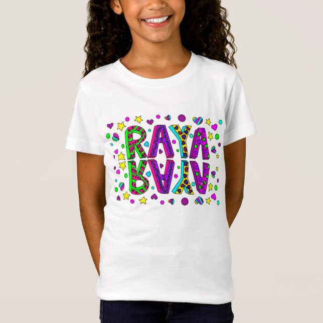 Mädchenname Raya Stars und Herz T-Shirt (Vorderseite)