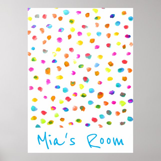 Mädchenname Schlafzimmer Farbige Polka-Punkte Poster (Vorne)