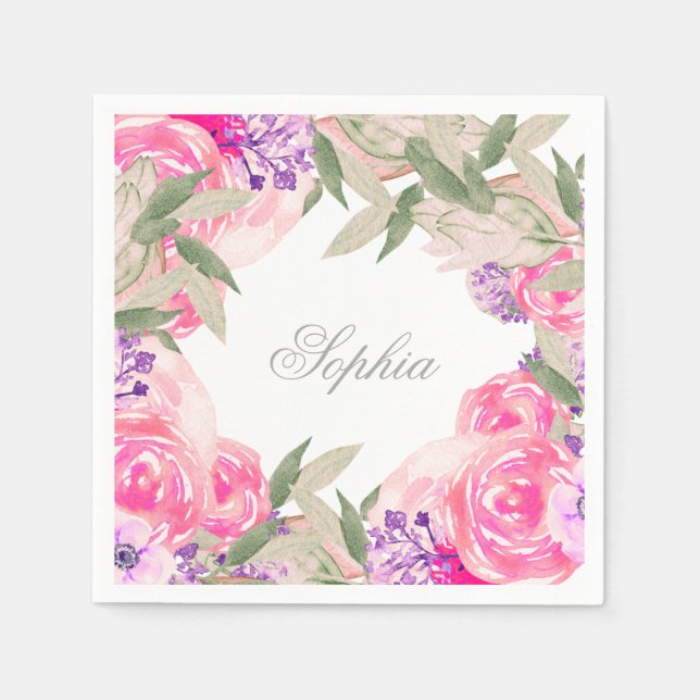 Mädchenname Taufe Christening Floral Serviette (Vorderseite)