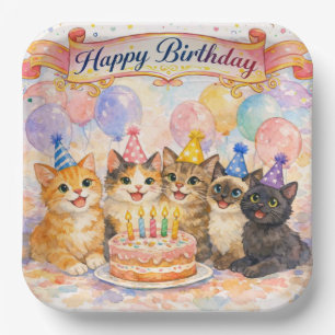 Mädchenparty Alles Gute zum Geburtstag Süße Katzen Pappteller