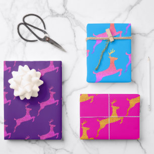 Mädchenparty Rosa Lila Weihnachten Hirsch Silhouet Geschenkpapier Set