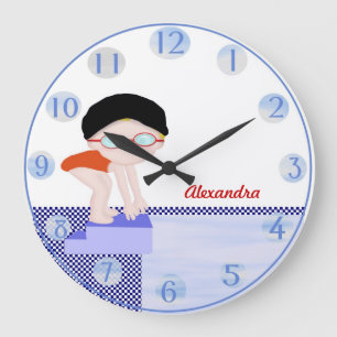 Mädchenpersonalisierte Swim-Wand-Uhr Große Wanduhr