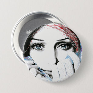 Mädchenporträt Hübsche Augen Aquarellmalerei Kunst Button