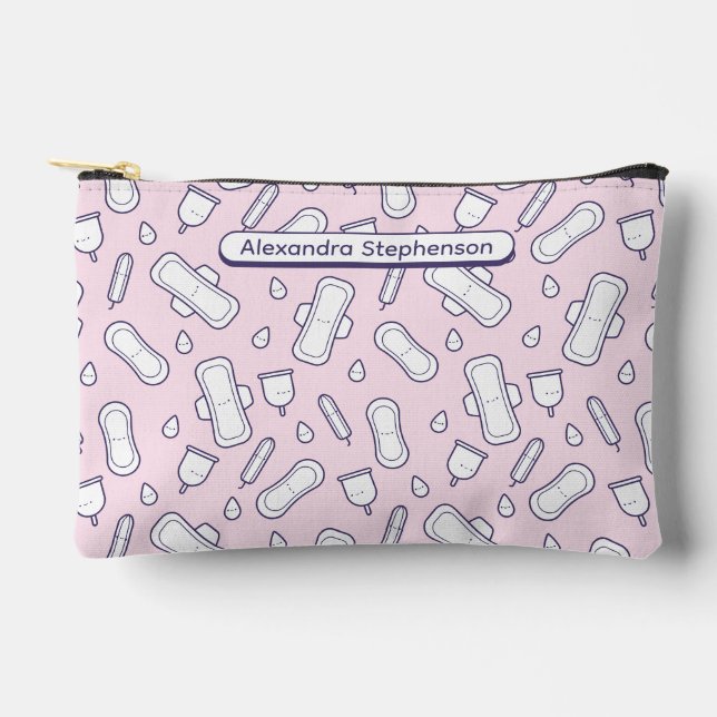 Mädchenrosa Cartoon Pad Name Erster Zeitraum Zubehörtasche (Vorderseite)