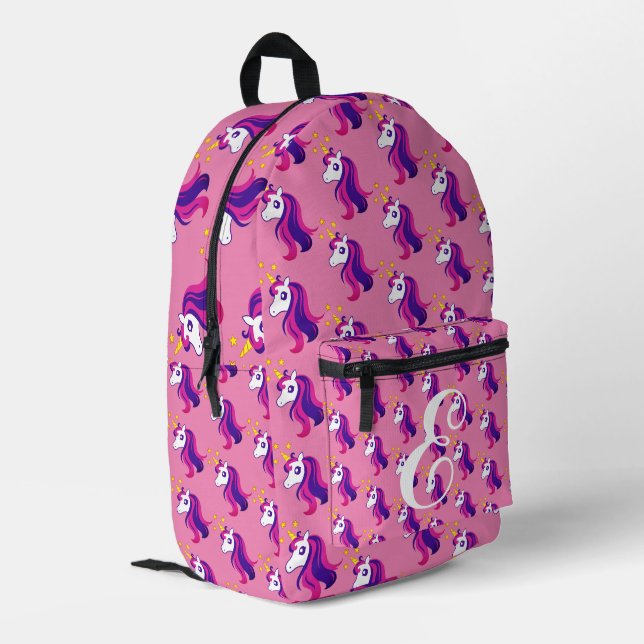 Mädchenrosa Einhornschulrucksack für Mädchen Bedruckter Rucksack (Rückseitige Ecke links)
