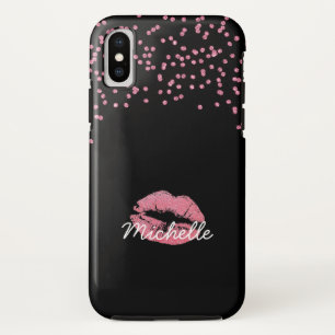 Mädchenrosa Glitzer Lippen Monogramm Name Case-Mate iPhone Hülle