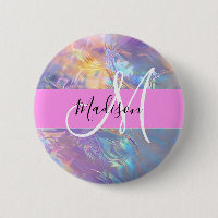 Mädchenrosa Holografisch Iridescent Monogram Name