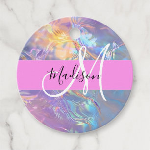 Mädchenrosa Holografisch Iridescent Monogram Name Geschenkanhänger