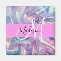 Mädchenrosa Holografisch Iridescent Monogram Name